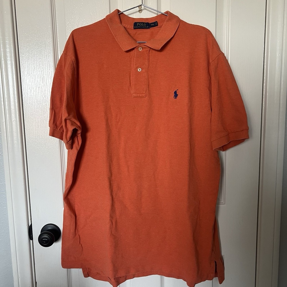 Polo Ralph Lauren Men's 2XL XXL Polo Shirt Orange Navy Pony - Picture 4 of 7